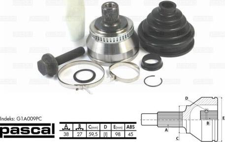 Pascal G1A009PC - Шарнірний комплект, ШРУС, приводний вал autocars.com.ua