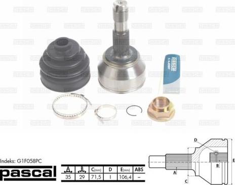 Pascal G1F058PC - Шарнирный комплект, ШРУС, приводной вал avtokuzovplus.com.ua