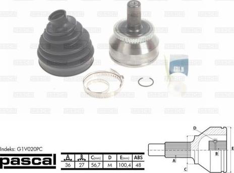 PASCAL G1V020PC - Шарнирный комплект, ШРУС, приводной вал avtokuzovplus.com.ua