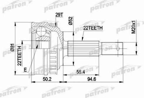 Patron PCV1056 - Шарнірний комплект, ШРУС, приводний вал autocars.com.ua