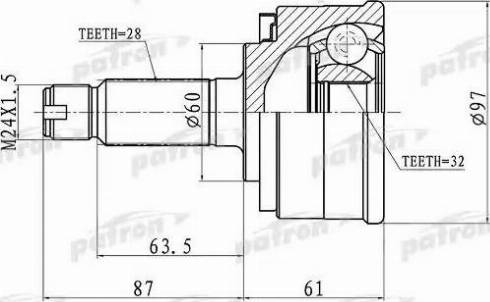 Patron PCV1076 - Шарнирный комплект, ШРУС, приводной вал avtokuzovplus.com.ua