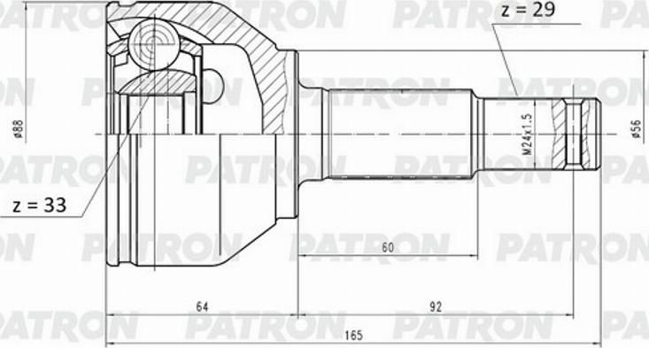 Patron PCV1150 - Шарнирный комплект, ШРУС, приводной вал avtokuzovplus.com.ua