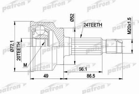 Patron PCV1261 - Шарнірний комплект, ШРУС, приводний вал autocars.com.ua