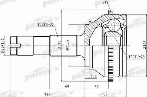 Patron PCV1334 - Шарнірний комплект, ШРУС, приводний вал autocars.com.ua