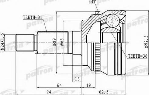 Patron PCV1366 - Шарнирный комплект, ШРУС, приводной вал avtokuzovplus.com.ua