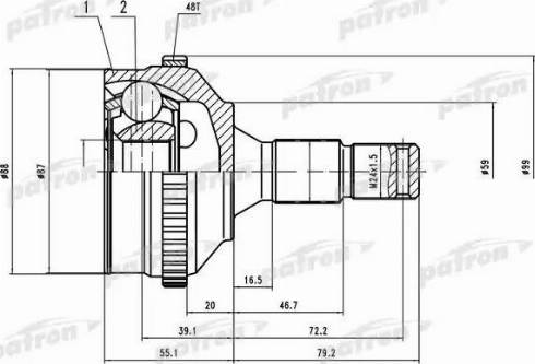 Patron PCV1569 - Шарнірний комплект, ШРУС, приводний вал autocars.com.ua