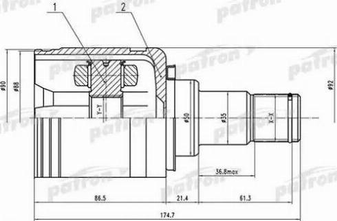 Patron PCV1570 - Шарнірний комплект, ШРУС, приводний вал autocars.com.ua