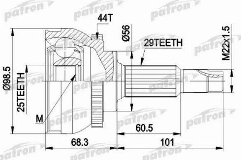 Patron PCV1600 - Шарнирный комплект, ШРУС, приводной вал avtokuzovplus.com.ua