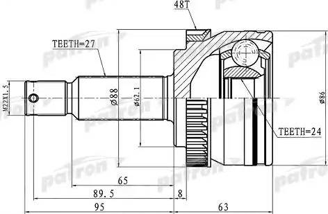 Patron PCV3036 - Шарнірний комплект, ШРУС, приводний вал autocars.com.ua