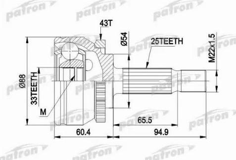 Patron PCV3416 - Шарнірний комплект, ШРУС, приводний вал autocars.com.ua