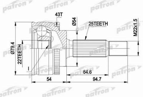 Patron PCV4306 - Шарнирный комплект, ШРУС, приводной вал avtokuzovplus.com.ua