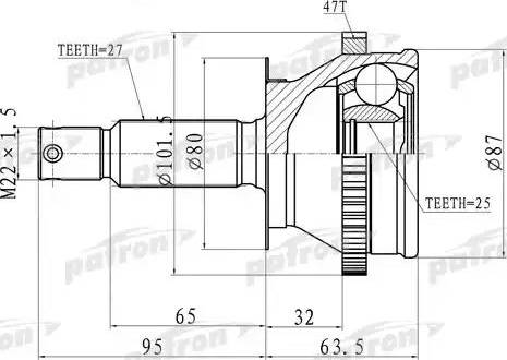 Patron PCV8728 - Шарнирный комплект, ШРУС, приводной вал avtokuzovplus.com.ua