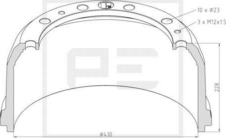 PE Automotive 016.412-00A - Тормозной барабан avtokuzovplus.com.ua