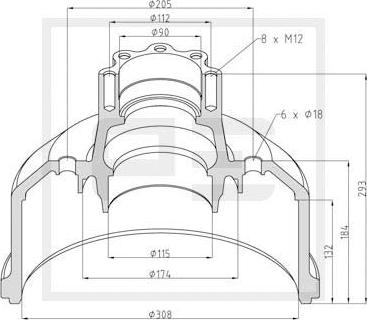 PE Automotive 016.458-00A - Гальмівний барабан autocars.com.ua