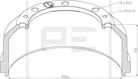 PE Automotive 016.466-00A - Гальмівний барабан autocars.com.ua