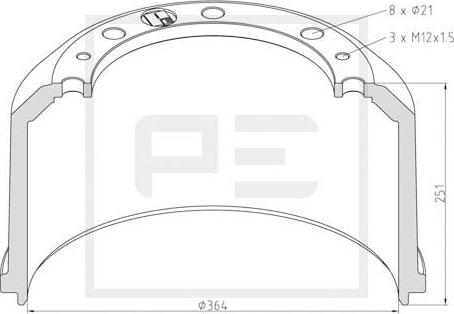 PE Automotive 016.524-00A - Гальмівний барабан autocars.com.ua