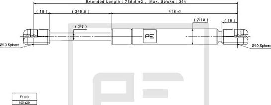 PE Automotive 030.348-00A - Газова пружина autocars.com.ua