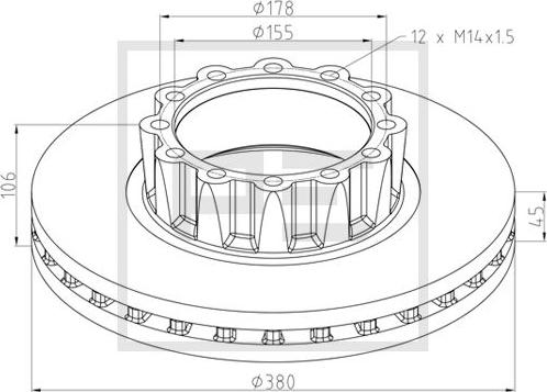 PE Automotive 036.005-00A - Гальмівний диск autocars.com.ua