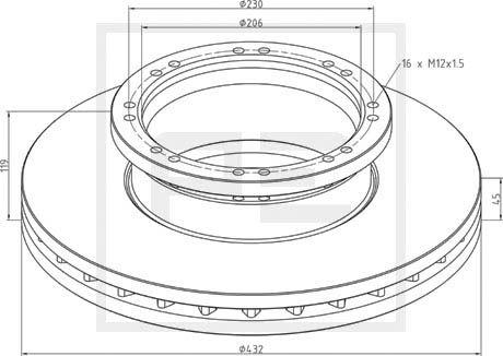 PE Automotive 036.132-00A - Тормозной диск avtokuzovplus.com.ua