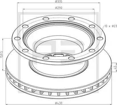 PE Automotive 046.371-10A - Гальмівний диск autocars.com.ua