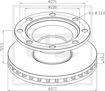 PE Automotive 046.374-00A - Гальмівний диск autocars.com.ua