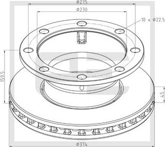 PE Automotive 046.385-00A - Тормозной диск avtokuzovplus.com.ua