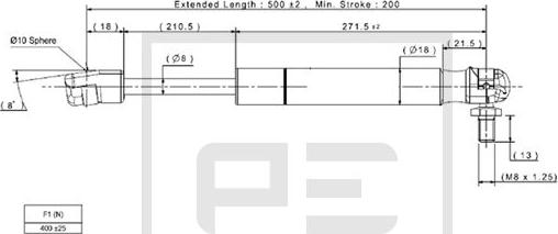 PE Automotive 100.066-00A - Газовая пружина, упор avtokuzovplus.com.ua