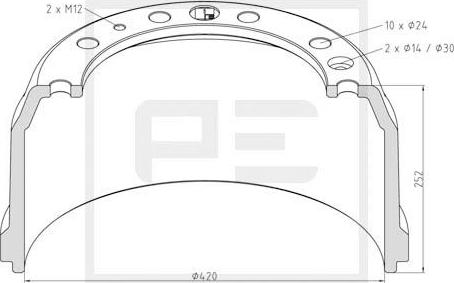 PE Automotive 106.084-00A - Тормозной барабан avtokuzovplus.com.ua