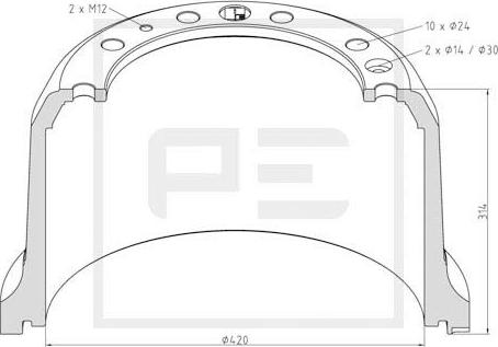 PE Automotive 106.085-00A - Тормозной барабан autodnr.net