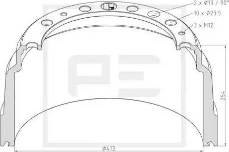 PE Automotive 126.068-00A - Гальмівний барабан autocars.com.ua