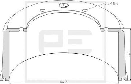 PE Automotive 126.075-00A - Гальмівний барабан autocars.com.ua