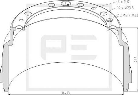 PE Automotive 126.091-00A - Тормозной барабан avtokuzovplus.com.ua