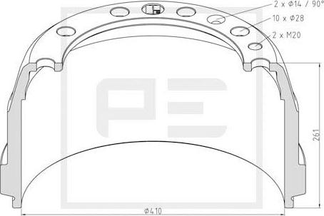 PE Automotive 146.070-00A - Тормозной барабан avtokuzovplus.com.ua