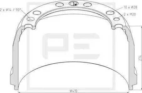 PE Automotive 146.088-00A - Тормозной барабан avtokuzovplus.com.ua