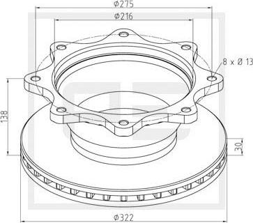 PE Automotive 146.202-00A - Гальмівний диск autocars.com.ua