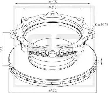 PE Automotive 146.203-00A - Гальмівний диск autocars.com.ua