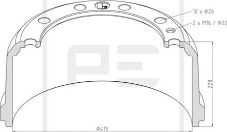 PE Automotive 166.069-00A - Гальмівний барабан autocars.com.ua