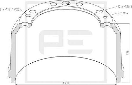 PE Automotive 256.025-00A - Гальмівний барабан autocars.com.ua