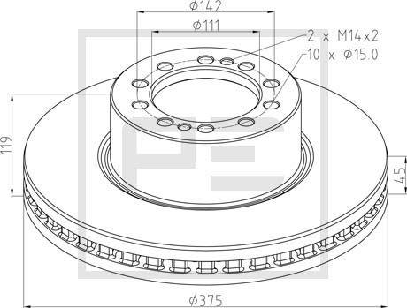 PE Automotive 256.053-00A - Тормозной диск avtokuzovplus.com.ua