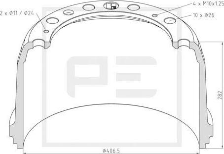 PE Automotive 336.003-00A - Гальмівний барабан autocars.com.ua