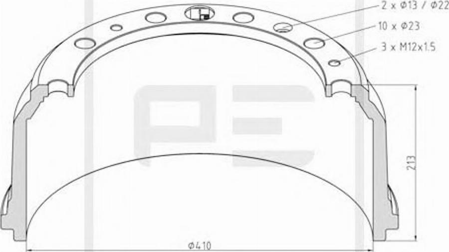 PE Automotive 016.404-00A - Гальмівний барабан autocars.com.ua
