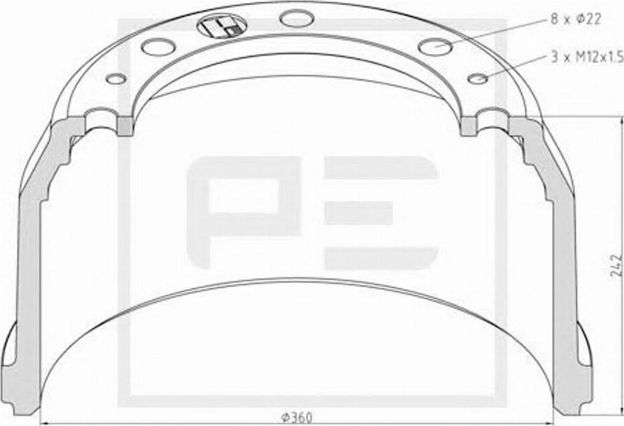 PE Automotive 036.418-00A - Гальмівний барабан autocars.com.ua
