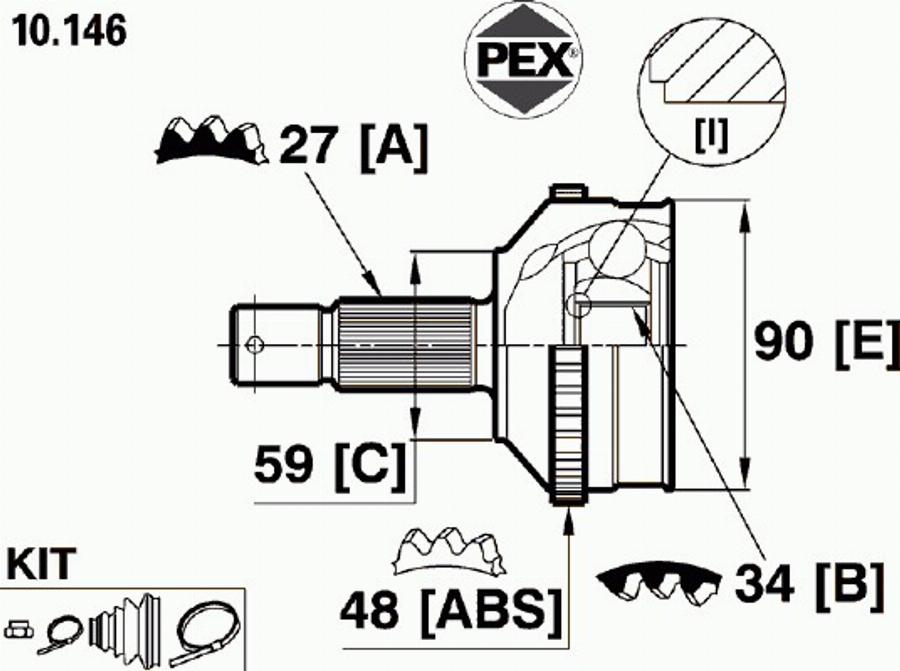 Pex 10.146 - Шарнирный комплект, ШРУС, приводной вал autodnr.net