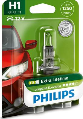PHILIPS 12258LLECOB1 - Лампа розжарювання H1 12V 55W P14.5s LongerLife Ecovision 1шт blister вир-во Philips autocars.com.ua