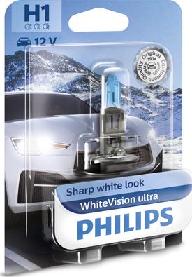 PHILIPS 12258WVUB1 - Лампа розжарювання H1 WhiteVision ultra 12V 55W P14.5s 60 3700K blister вир-во Philips autocars.com.ua