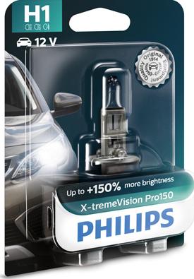 PHILIPS 12258XVPB1 - Лампа накаливания H1 X-tremeVision Pro150 150 12V 55W P14.5s пр-во Philips autocars.com.ua