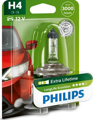 PHILIPS 12342LLECOB1 - Лампа розжарювання H4 12V 60-55W P43t-38 LongerLife Ecovision 1шт blister вир-во Philips autocars.com.ua