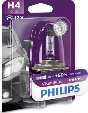 PHILIPS 12342VPB1 - Лампа розжарювання H4VisionPlus12V 60-55W P43t-38 вир-во Philips autocars.com.ua