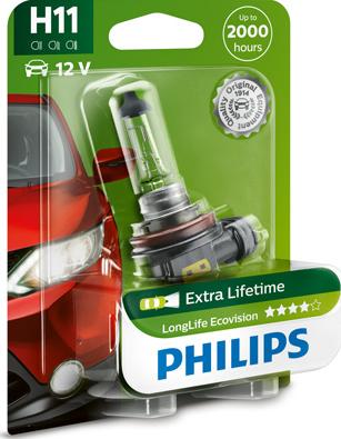 PHILIPS 12362LLECOB1 - Лампа розжарювання H11 12V 55W PGJ19-2 LongerLife Ecovision 1шт blister вир-во Philips autocars.com.ua