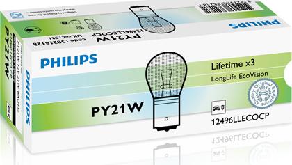 PHILIPS 12496LLECOCP - Лампа розжарювання PY21W 12V 21W BAU15s LongerLife EcoVision вир-во Philips autocars.com.ua